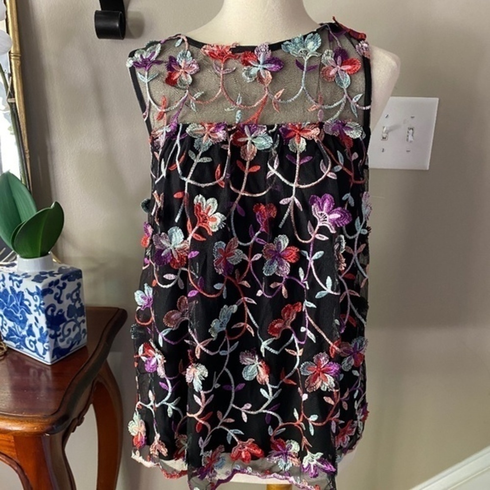 Anthropologie Eri & Ali Floral Embroidered Tank